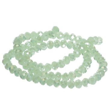 Strand of glass facet rondel, 4 x 6 mm, light green opaque AB, length of the strand approx. 40 cm