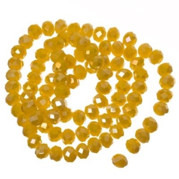 Brin de facette de verre Rondell, 4 x 6 mm, jaune opaque AB, longueur du brin env. 40 cm