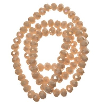 Strand of glass facet rondel, 4 x 6 mm, beige opal AB, length of the strand approx. 40 cm
