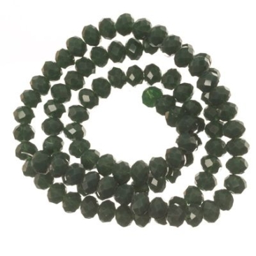 Strand of glass facet rondel, 4 x 6 mm, dark green opaque, length of the strand approx. 40 cm