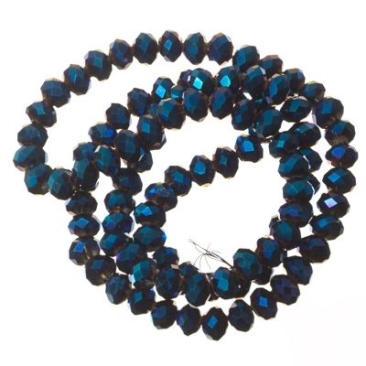 Strand of glass facet rondell, 4 x 6 mm, blue metallic, length of the strand approx. 40 cm