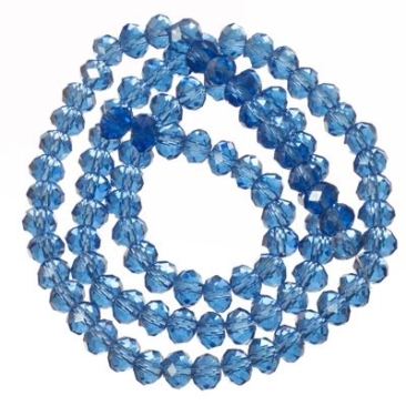 Strand of glass facet rondell, 4 x 6 mm, royal blue AB, length of the strand approx. 40 cm