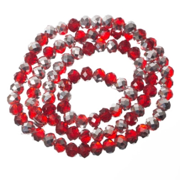 Strand of glass facet rondell, 4 x 6 mm, red shiny AB, length of the strand approx. 40 cm