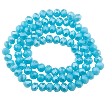 Strand of glass facet rondel, 4 x 6 mm, light blue opaque AB, length of the strand approx. 40 cm