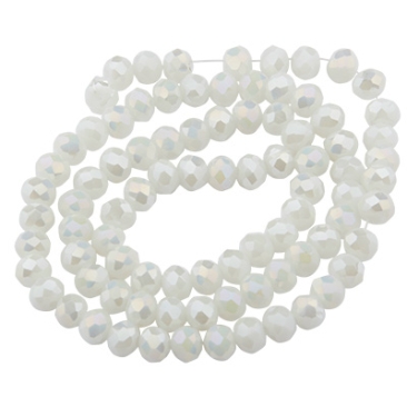 Strand of glass facet rondel, 4 x 6 mm, white opaque AB, length of the strand approx. 40 cm