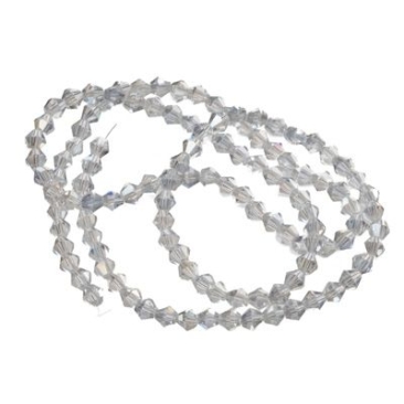 Strand of glass facet bicone, 4 x 4 mm, crystal AB, length of the strand approx. 40 cm
