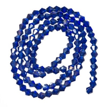 Strand of glass facet bicone, 4 x 4 mm, capri blue AB, length of strand approx. 40 cm