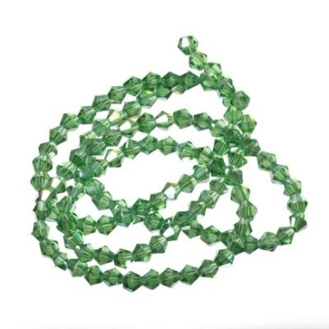 Strand of glass facet bicone, 4 x 4 mm, light emerald AB, length of the strand approx. 40 cm