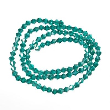Strand of glass facet bicone, 4 x 4 mm, emerald AB, length of the strand approx. 40 cm