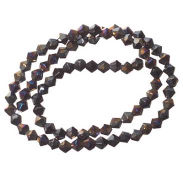 Strand of glass facet bicone, 4 x 4 mm, black AB, length of strand approx. 40 cm
