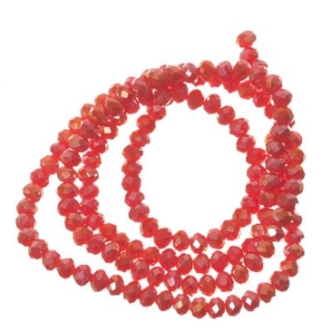 Strand of glass facet rondell, 3.5 x 4 mm, red opaque AB, length of the strand approx. 40 cm