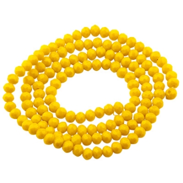 Strand of glass facet beads, round, approx. 4 x 3 mm, opaque, yellow, length of strand approx. 48 cm