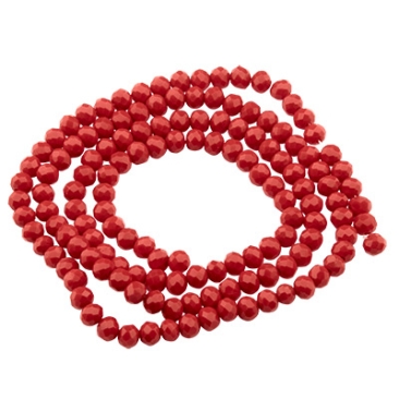 Strand of glass facet beads, round, approx. 4 x 3 mm, opaque, red, length of strand approx. 48 cm