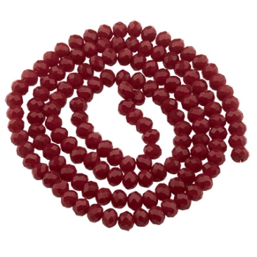 Strand of glass facet beads, round, approx. 4 x 3 mm, opaque, dark red, length of strand approx. 48 cm