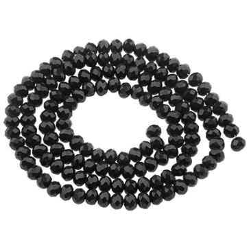 Strand of glass facet beads, round, approx. 4 x 3 mm, opaque, black, length of strand approx. 48 cm