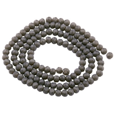 Strand of glass facet beads, roundel, approx. 4 x 3 mm, opaque, dark grey, length of strand approx. 46 cm