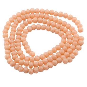 Brin de perles de verre à facettes, rond, env. 4 x 3 mm, opaque, peach, longueur du brin env. 46 cm