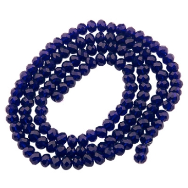 Strand of glass facet beads, round, approx. 4 x 3 mm, opaque, dark blue, length of strand approx. 46 cm