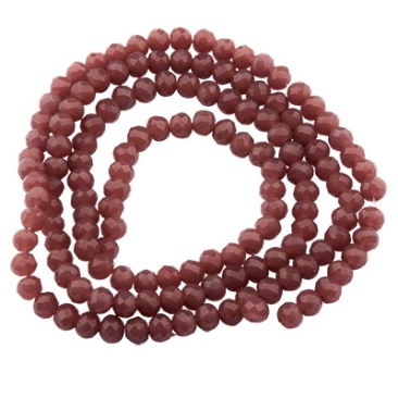 Brin de perles de verre à facettes, rond, env. 4 x 3 mm, opaque, vieux rose, longueur du brin env. 46 cm