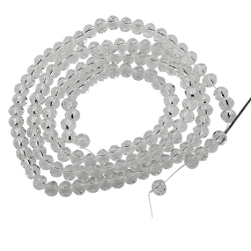 Strand of glass facet beads, round, approx. 4 x 3 mm, transparent, crystal, length of strand approx. 45 cm