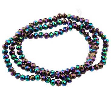 Strand of glass facet beads, round, approx. 4.5 x 3.5 mm, completely galvanised, multicolour, length of strand approx. 46 cm
