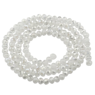 Strand of glass facet beads, rondel, approx. 4.5 x 3.5 mm, completely galvanised rainbow effect, white, length of strand approx. 46 cm
