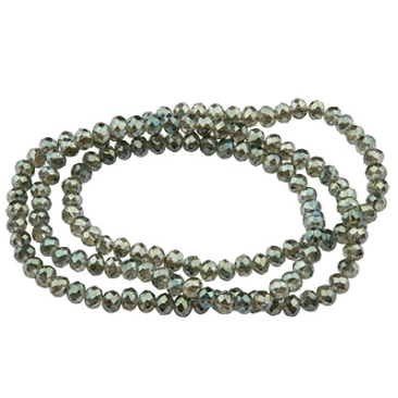 Brin de perles de verre à facettes, rond, env. 4,5 x 3,5 mm, entièrement galvanisé effet arc-en-ciel, vert jaune, longueur du brin env. 46 cm