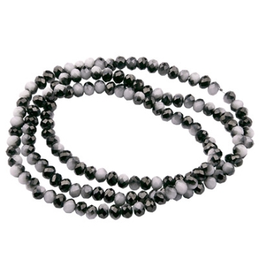 Strand of glass facet beads, round, approx. 4.5 x 3.5 mm, semi-galvanised, white, length of strand approx. 46 cm