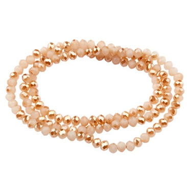 Strand of glass facet beads, round, approx. 4.5 x 3.5 mm, semi-galvanised, peach, length of strand approx. 46 cm