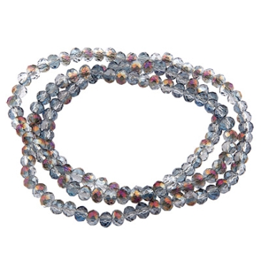 Strand of glass facet beads, rondel, approx. 4.5 x 3.5 mm, semi-galvanised, light grey, length of strand approx. 46 cm
