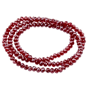 Strand of glass facetted beads, roundel, approx. 4.5 x 3.5 mm, lustrated galvanised, purple, length of strand approx. 46 cm