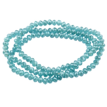 Strand of glass faceted beads, rondel, approx. 4.5 x 3.5 mm, lustre galvanised, light blue, length of strand approx. 44 cm
