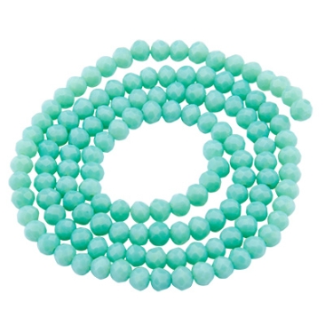 Strand of glass facet beads, round, approx. 4 x 3 mm, opaque, light turquoise, length of strand approx. 46 cm