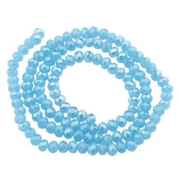 Strand of glass facet beads, round, approx. 4.5 x 3.5 mm, lustrated galvanised, light blue, length of strand approx. 46 cm