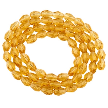 Glass beads drop, 6 x 4 mm, golden yellow, strand with approx. 68 beads