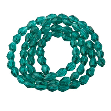 Glass facet beads drops, 6 x 4 mm, turquoise green, strand with approx. 68 beads