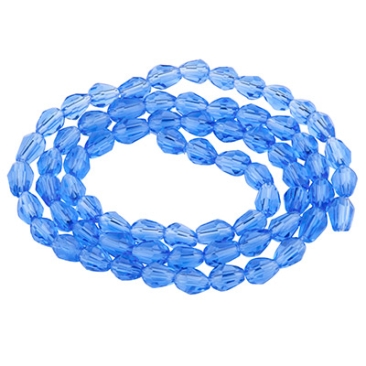 Glasfacettperlen Tropfen, 6 x 4 mm, blau, Strang mit ca. 68 Perlen