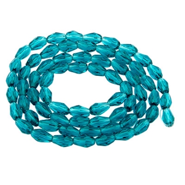Glass facet beads drops, 6 x 4 mm, turquoise blue, strand with approx. 68 beads