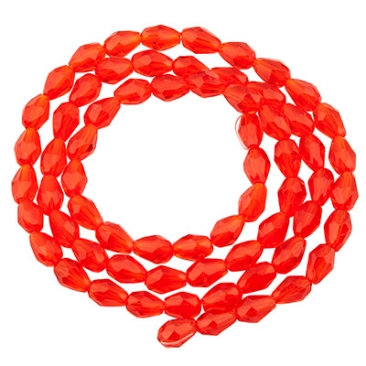 Glass facet beads drops, 6 x 4 mm, orange, strand with approx. 68 beads
