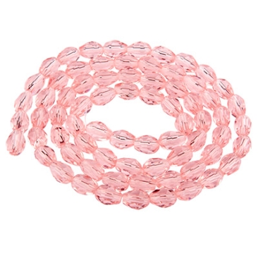 Glass beads drop, 8 x 6 mm, pink, strand with approx. 70 beads