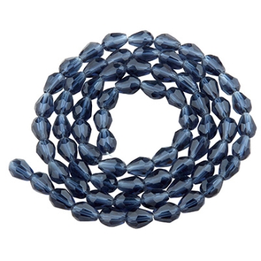 Glaskralen druppel, 8 x 6 mm, blauw, streng met ca. 70 kralen