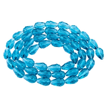 Glasfacettperlen Tropfen, 8 x 6 mm, hellblau, Strang mit ca. 70 Perlen