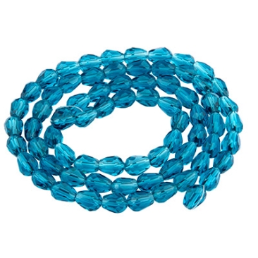 Glass facet beads drops, 8 x 6 mm, turquoise blue, strand with approx. 70 beads