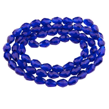 Glasfacettperlen Tropfen, 8 x 6 mm, dunkelblau, Strang mit ca. 70 Perlen