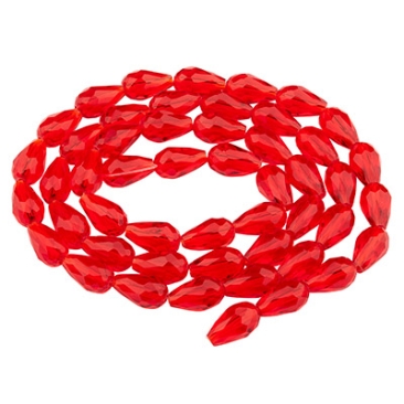 Glass facet beads drops, 15 x 10 mm, red, strand with approx. 50 beads
