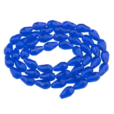 Glass facet beads drops, 15 x 10 mm, blue, strand with approx. 50 beads