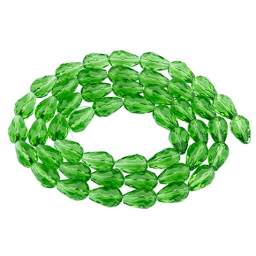 Glasfacettperlen Tropfen, 15 x 10 mm, grün, Strang mit ca. 50 Perlen