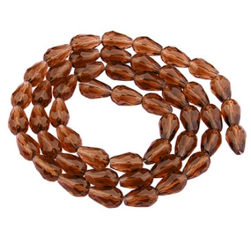 Glass facet beads drops, 11 x 8 mm, brown, strand with approx. 60 beads