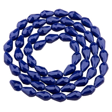 Glass facet beads drops, 11 x 8 mm, dark blue opaque, strand with approx. 60 beads