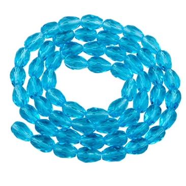 Glass facet beads drops, 11 x 8 mm, aquamarine, strand with approx. 60 beads